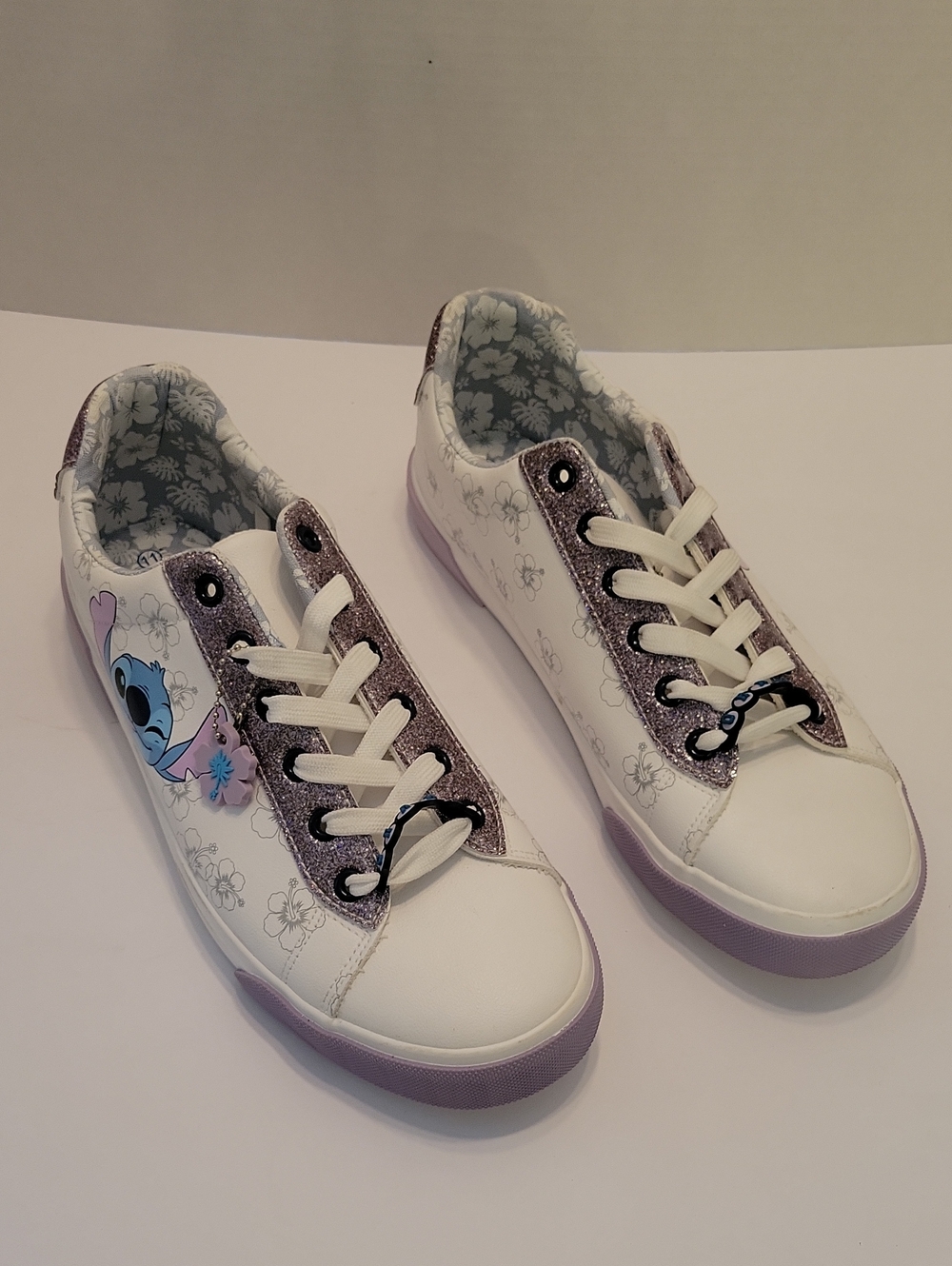 Ground Up Disney Stitch Women's Low Top Lace Up Sneakers Purple Glitter Size 11
